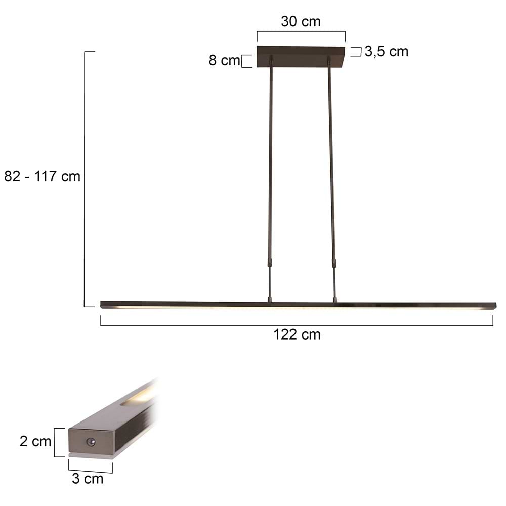 Smalle hanglamp LED 122 cm dimbaar STEINHAUER - 1482ST- Hanglamp- Steinhauer- Zelena LED- Modern - Design- Staal met witte pirex onderstrip- Metaal