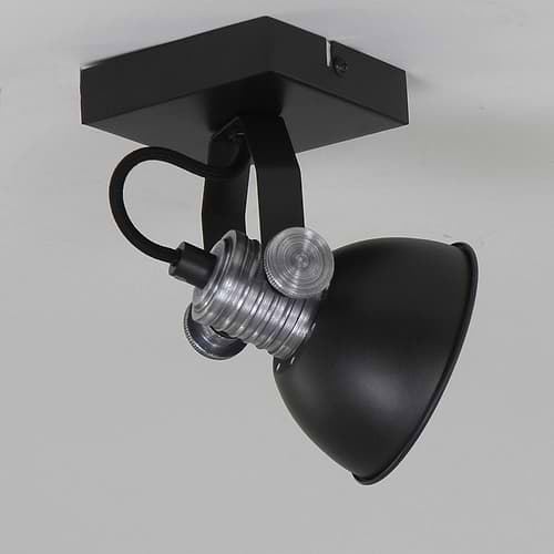 Industriële spot voor plafond en wand - 1-lichts GU10 STEINHAUER - 1533ZW - Wandlamp - Industrie spot - opbouwspot - wandspot - leeslamp - bedlamp - industrie lamp - plafond spot - Steinhauer - Brooklyn - Industrieel - Stoer - Zwart  Zwart met staal accenten - Metaal