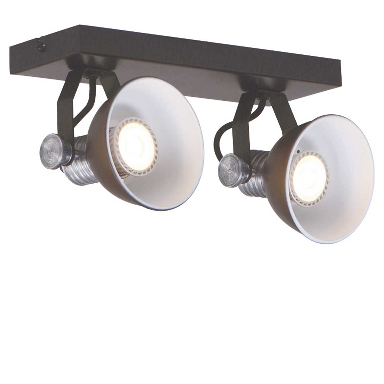 Industriële plafondlamp met twee verstelbare spots - Spot 2-lichts GU10 STEINHAUER - 1534ZW - Plafondlamp - Plafond spots - Steinhauer - Brooklyn - Industrieel - Stoer - Zwart - Zwart met staal accenten- Metaal