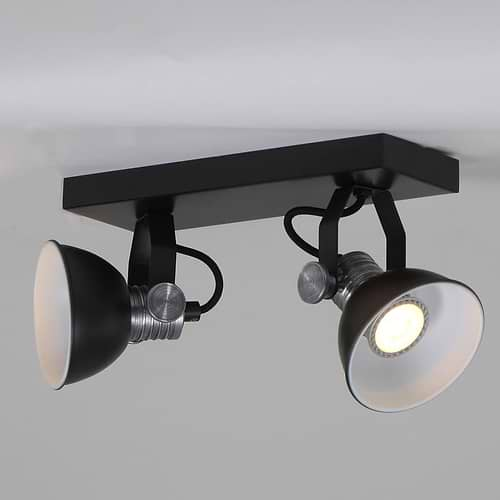 Industriële plafondlamp met twee verstelbare spots - Spot 2-lichts GU10 STEINHAUER - 1534ZW - Plafondlamp - Plafond spots - Steinhauer - Brooklyn - Industrieel - Stoer - Zwart - Zwart met staal accenten- Metaal