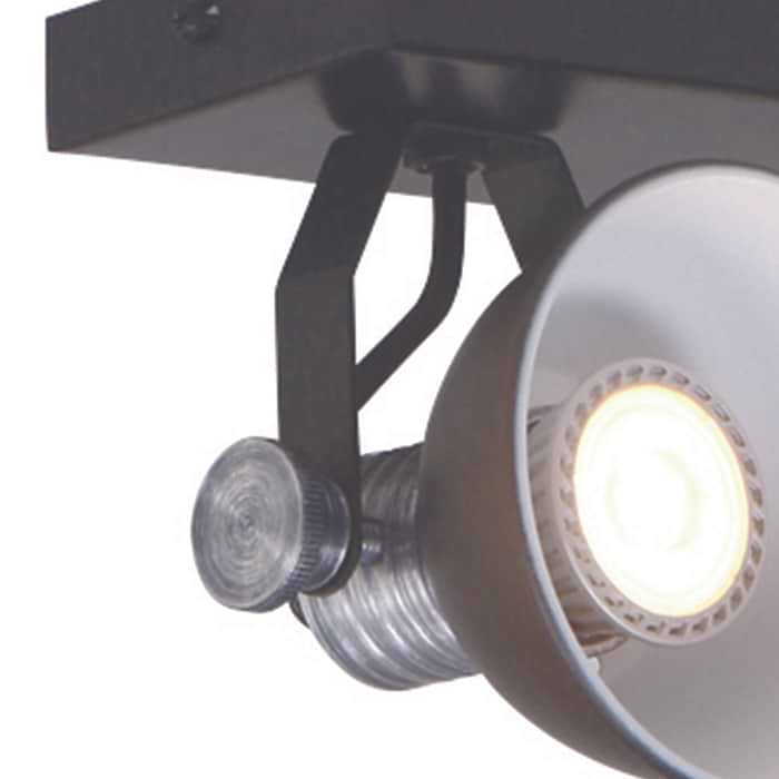Industriële plafondlamp met twee verstelbare spots - Spot 2-lichts GU10 STEINHAUER - 1534ZW - Plafondlamp - Plafond spots - Steinhauer - Brooklyn - Industrieel - Stoer - Zwart - Zwart met staal accenten- Metaal