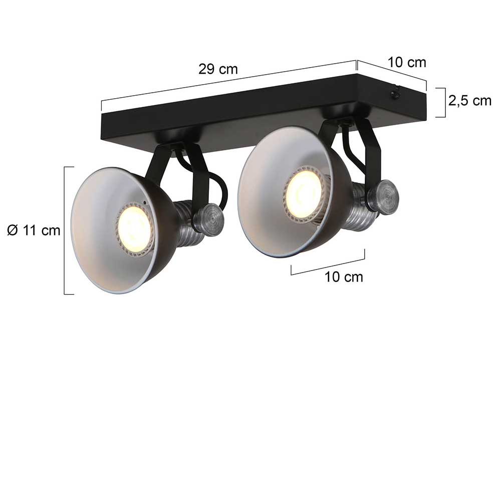 Industriële plafondlamp met twee verstelbare spots - Spot 2-lichts GU10 STEINHAUER - 1534ZW - Plafondlamp - Plafond spots - Steinhauer - Brooklyn - Industrieel - Stoer - Zwart - Zwart met staal accenten- Metaal