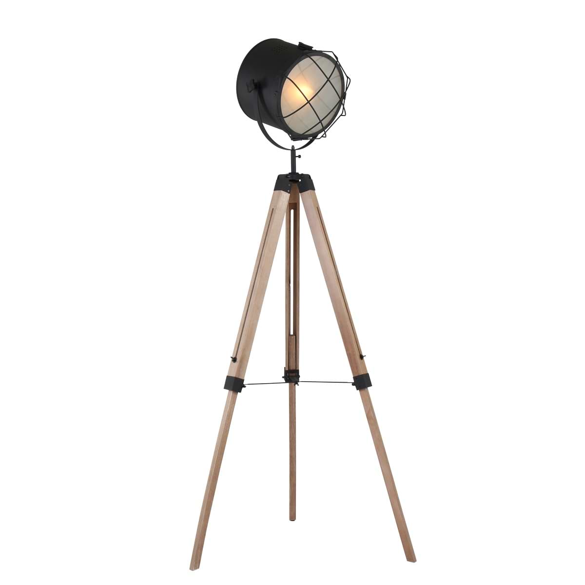 Vloerlamp driepoot - industrieel - 160 cm - zwart metaal en beuken poten - dimbaar met schakelaar - E27 - in hoogte verstelbaar van 110 naar 160 cm - 1561BE - Dyce Mexlite