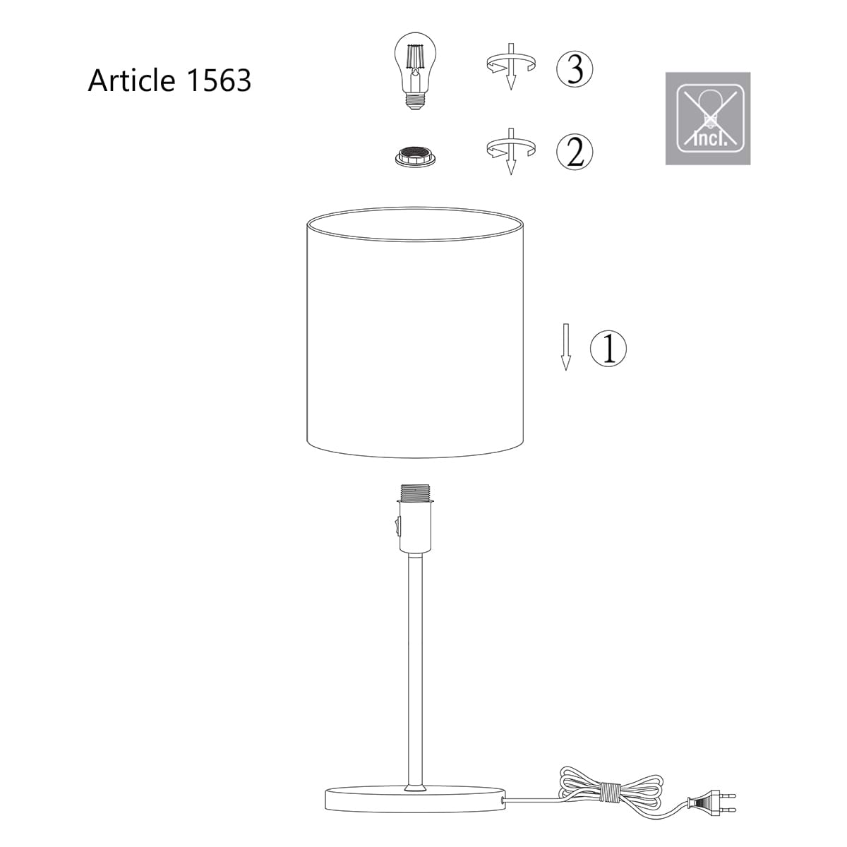 Tafellamp, staal inclusief witte linnen kap, 56 cm hoog, Noor, 1562ST, Mexlite. De lamp is te bedienen met een schakelaar op het armatuur. - Afbeelding 8