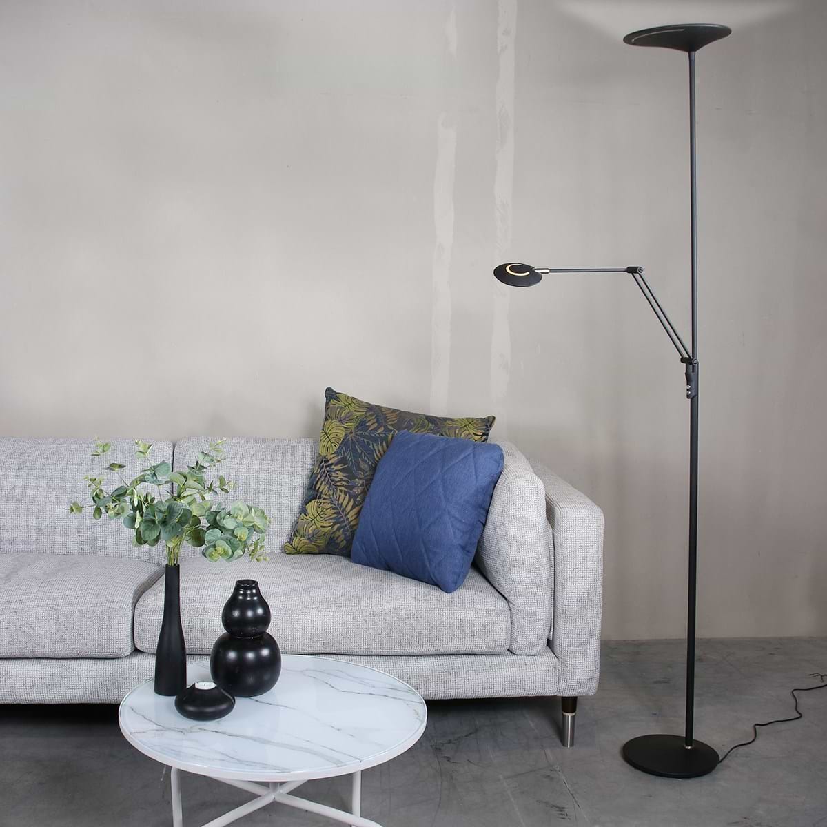 Vloerlamp 2-lichts LED leesarm knik - zwart en chroom - Zodiac LED - Steinhauer