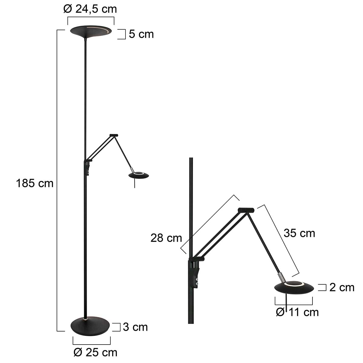 Vloerlamp 2-lichts LED leesarm knik, zwart en chroom, Zodiac LED, Steinhauer - Afbeelding 8