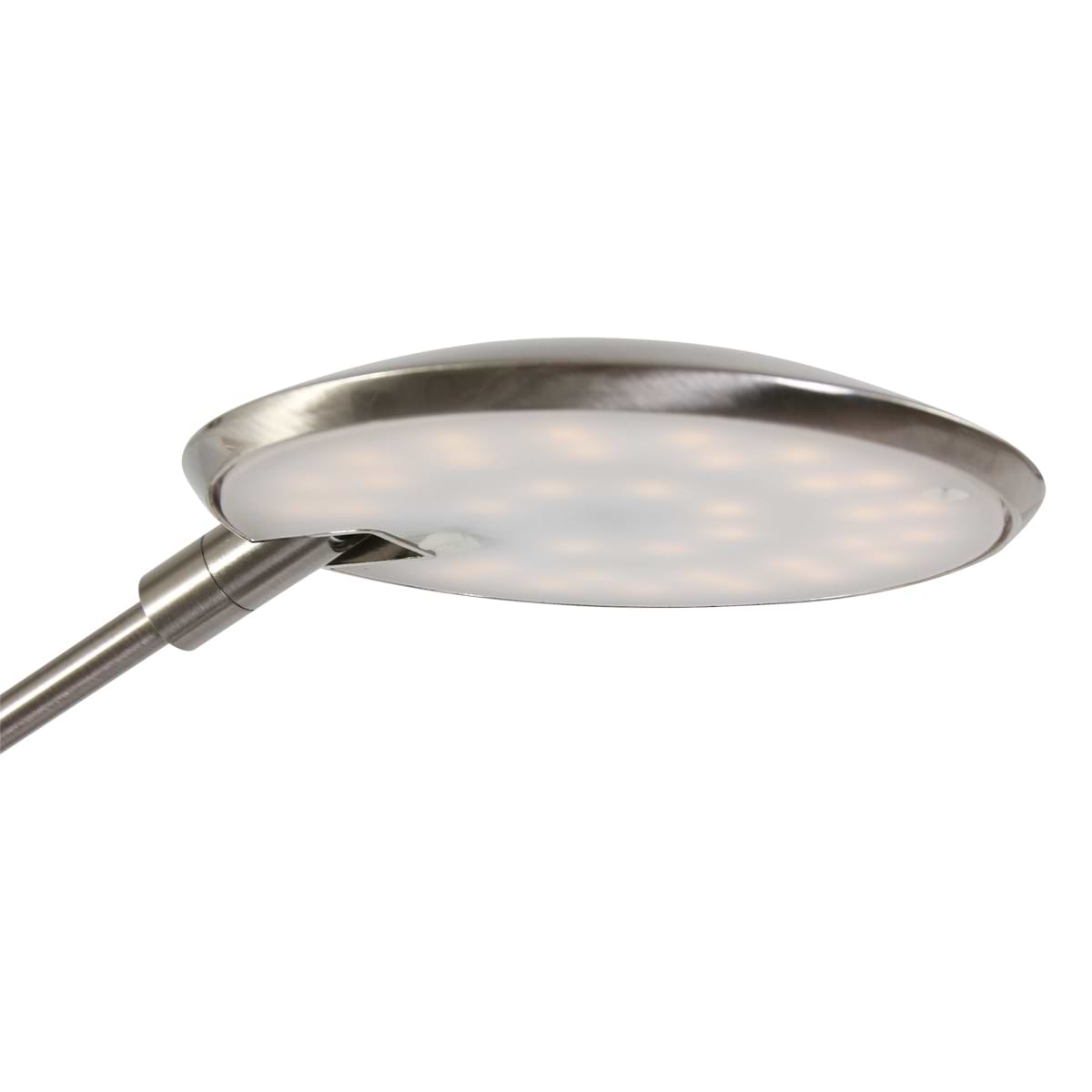 Leeslamp, tafellamp, bureaulamp. Functioneel en sfeerlicht. LED. Dimbaar en verstelbaar. Staal, RVS Look