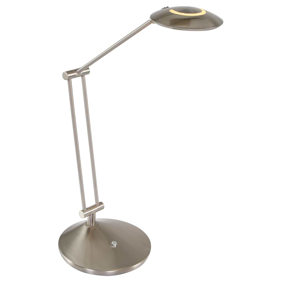 Leeslamp, tafellamp, bureaulamp. Functioneel en sfeerlicht. LED. Dimbaar en verstelbaar. Staal, RVS Look