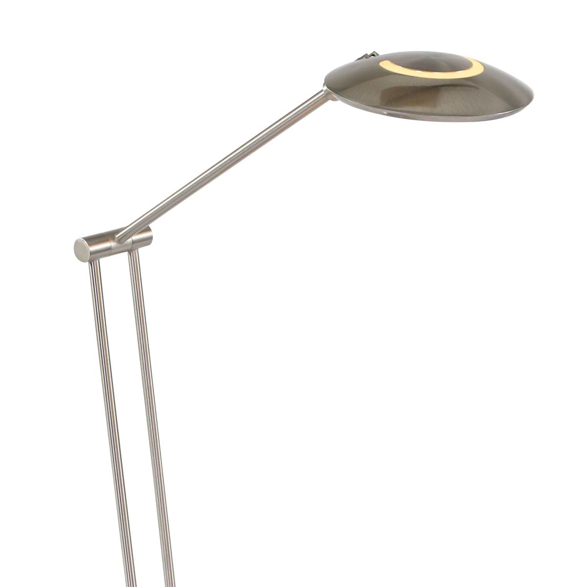 Leeslamp, tafellamp, bureaulamp. Functioneel en sfeerlicht. LED. Dimbaar en verstelbaar. Staal, RVS Look