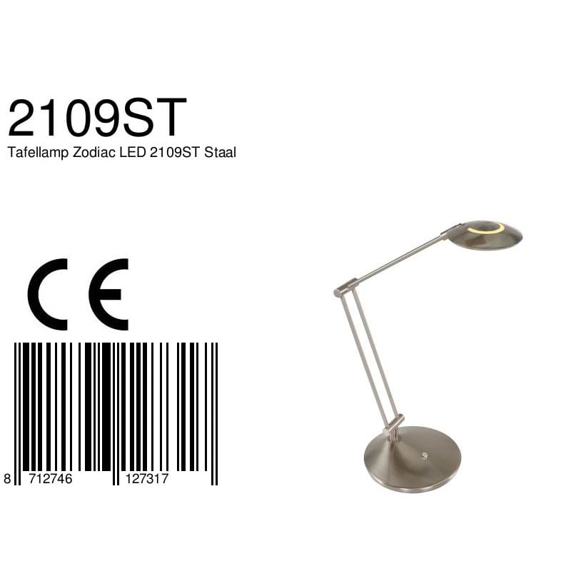 Leeslamp, tafellamp, bureaulamp. Functioneel en sfeerlicht. LED. Dimbaar en verstelbaar. Staal, RVS Look