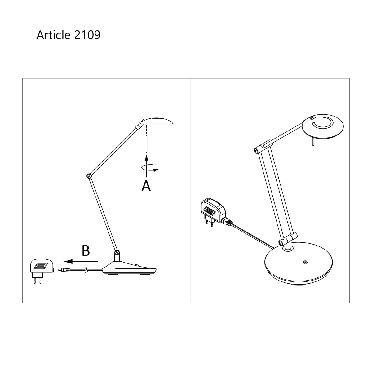 Leeslamp, tafellamp, bureaulamp. Functioneel en sfeerlicht. LED. Dimbaar en verstelbaar. Staal, RVS Look
