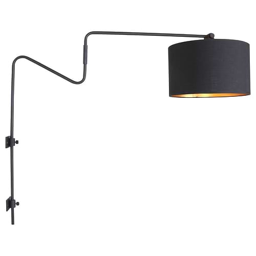 Wandlamp 1-lichts zwarte kap - zwart en goud - Linstrøm - Anne light & home