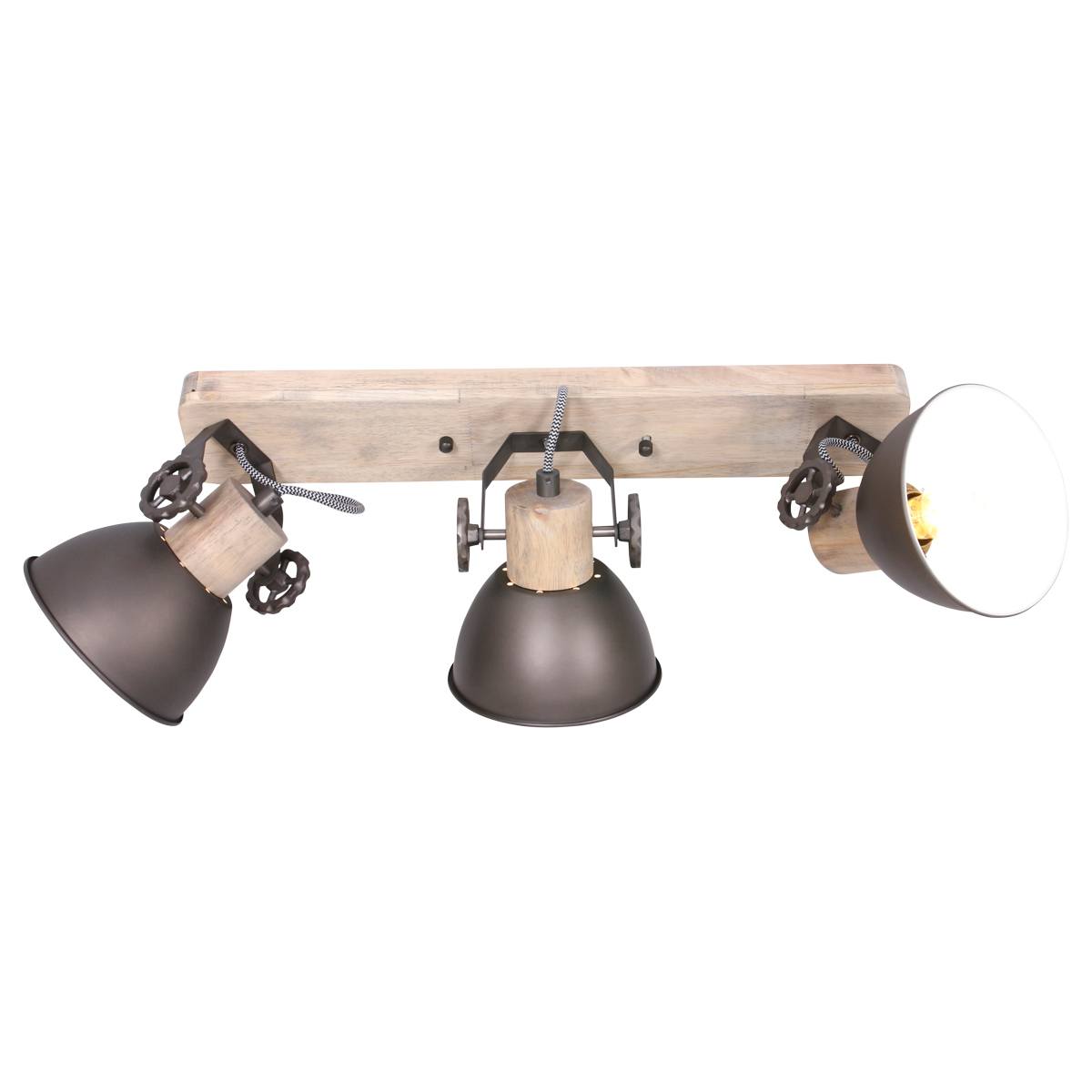 Spot 3-lichts E27 - antraciet en hout - Gearwood - Mexlite