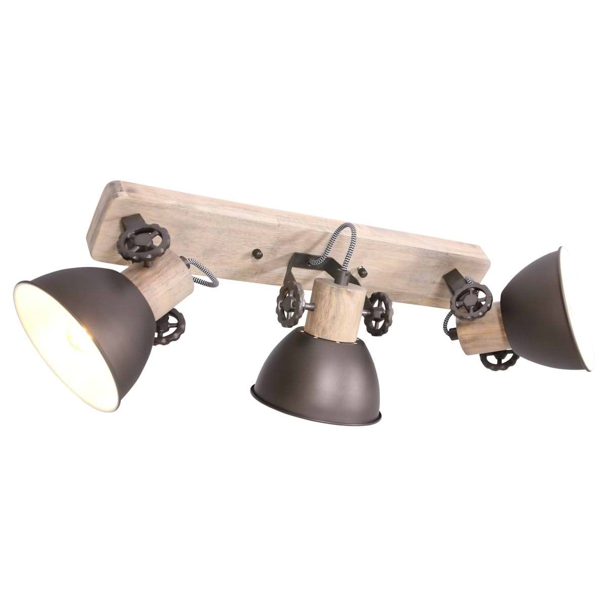 Spot 3-lichts E27 - antraciet en hout - Gearwood - Mexlite