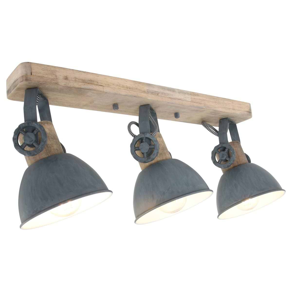 Spot 3-lichts E27 - grijs en hout - Gearwood - Mexlite
