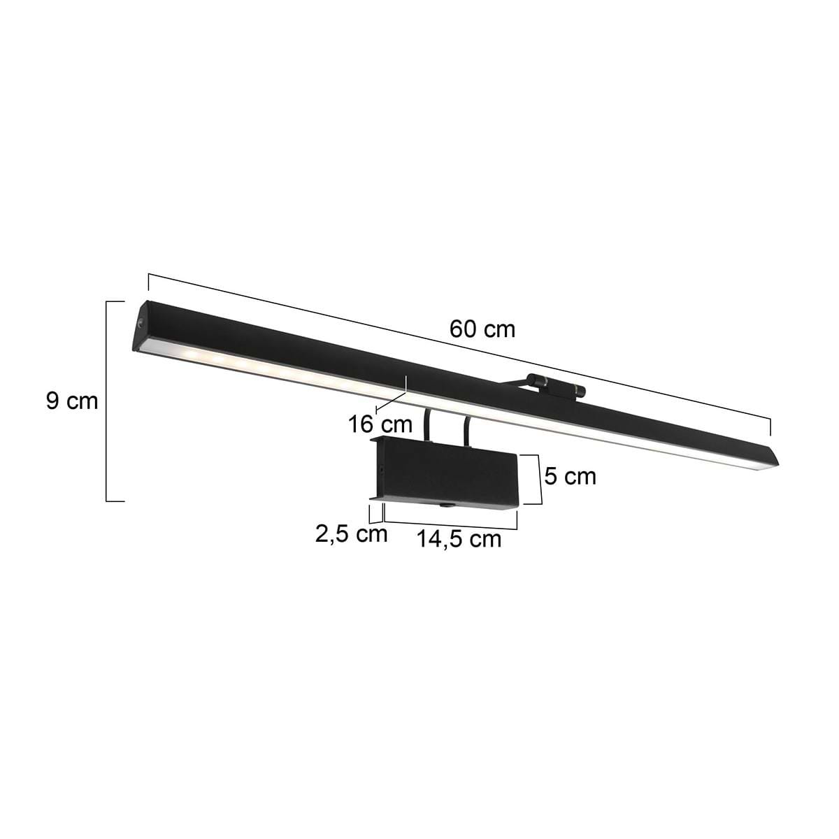 Schilderijverlichting, wandlamp schilderij LED 60cm, zwart en wit, Litho LED, Steinhauer - Afbeelding 7