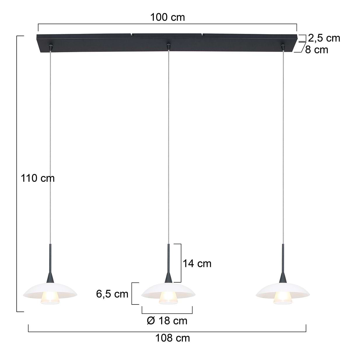 Hanglamp 3-lichts glas G9, modern, zwart en wit, Tallerken, Steinhauer - Afbeelding 6