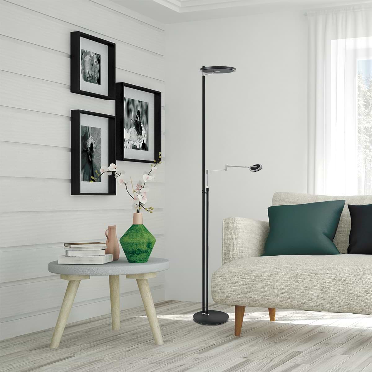 Vloerlamp 2-lichts LED knik grijs glas - zwart - Turound - Mexlite