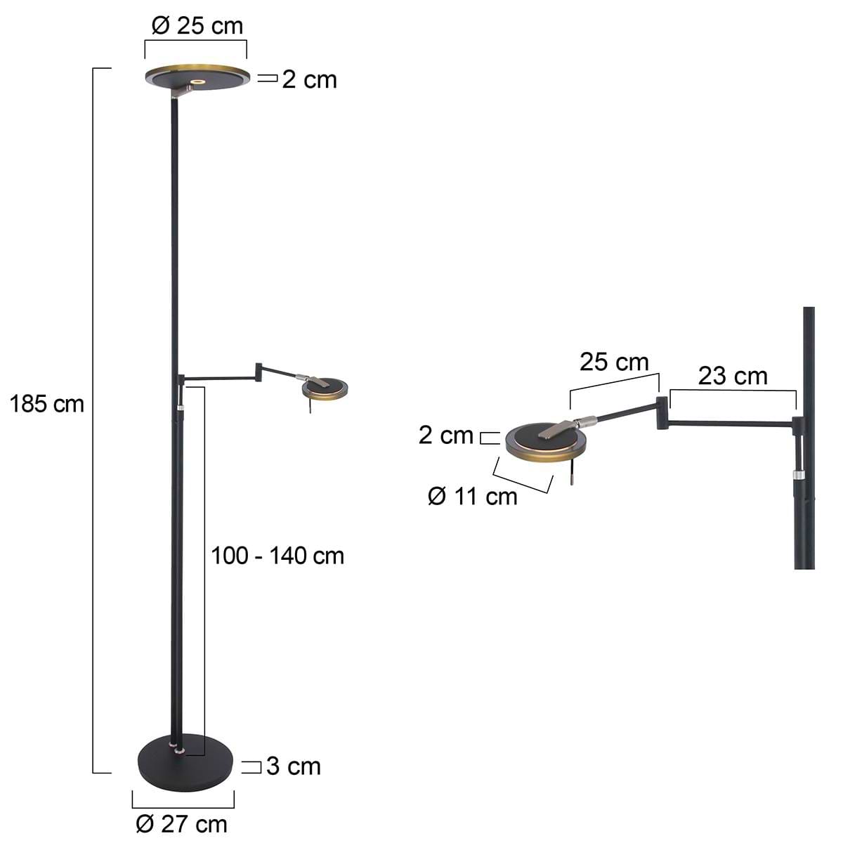 Vloerlamp 2-lichts LED knik grijs glas, zwart, Turound, Mexlite - Afbeelding 8