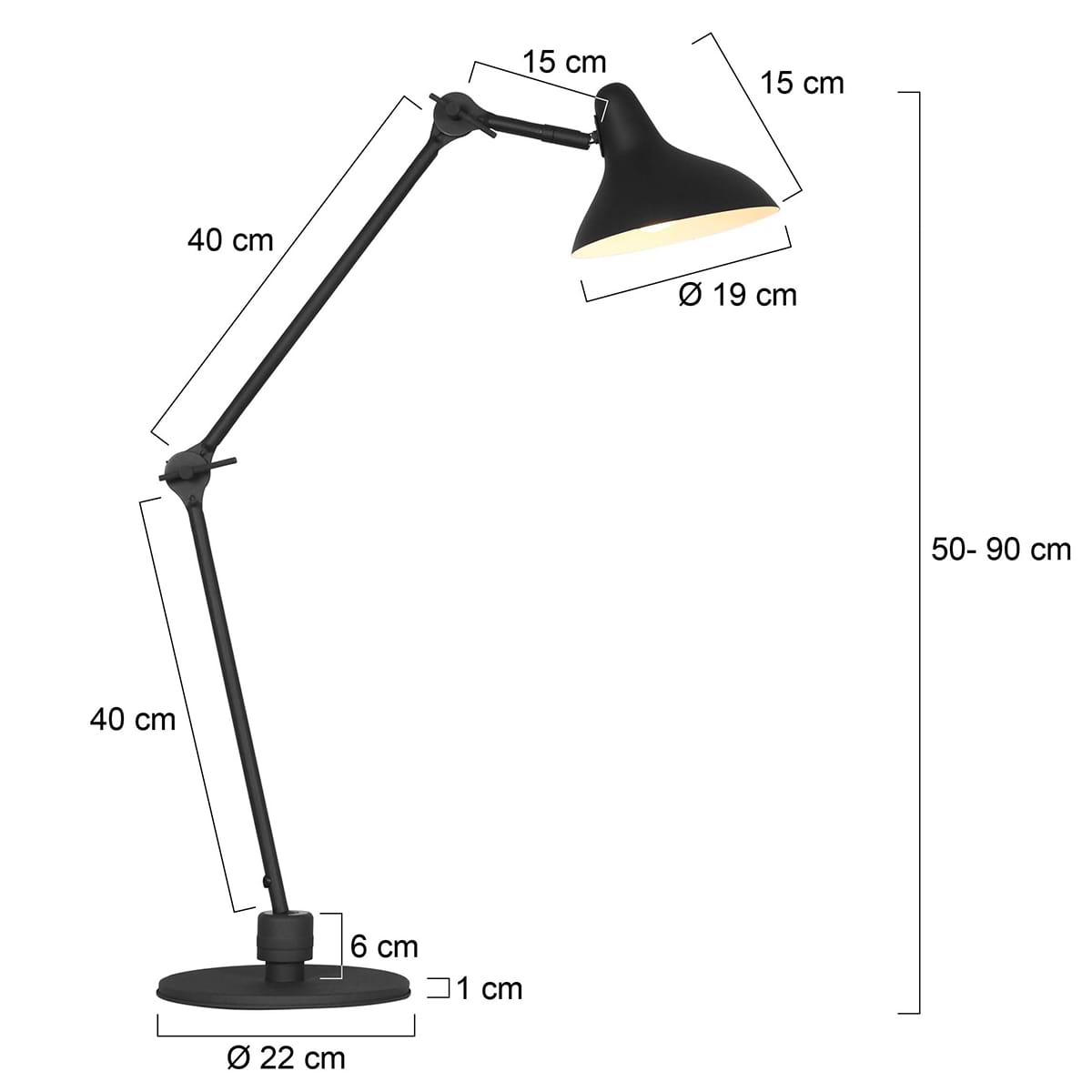 Tafellamp 1-lichts reflector, zwart en wit, Kasket, Anne light & home - Afbeelding 6