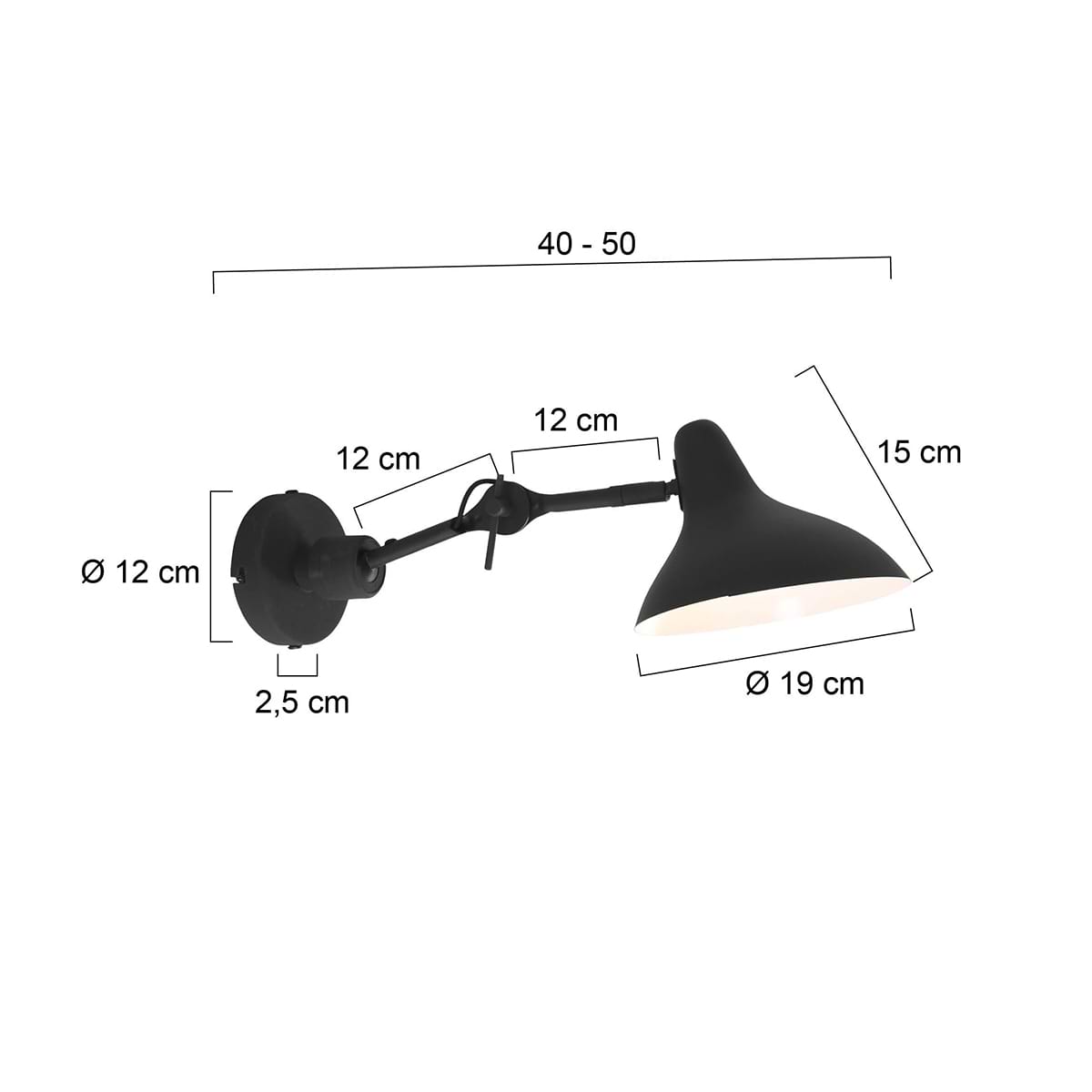 Wandlamp 1-lichts reflector, zwart en wit, Kasket, Anne light & home - Afbeelding 6