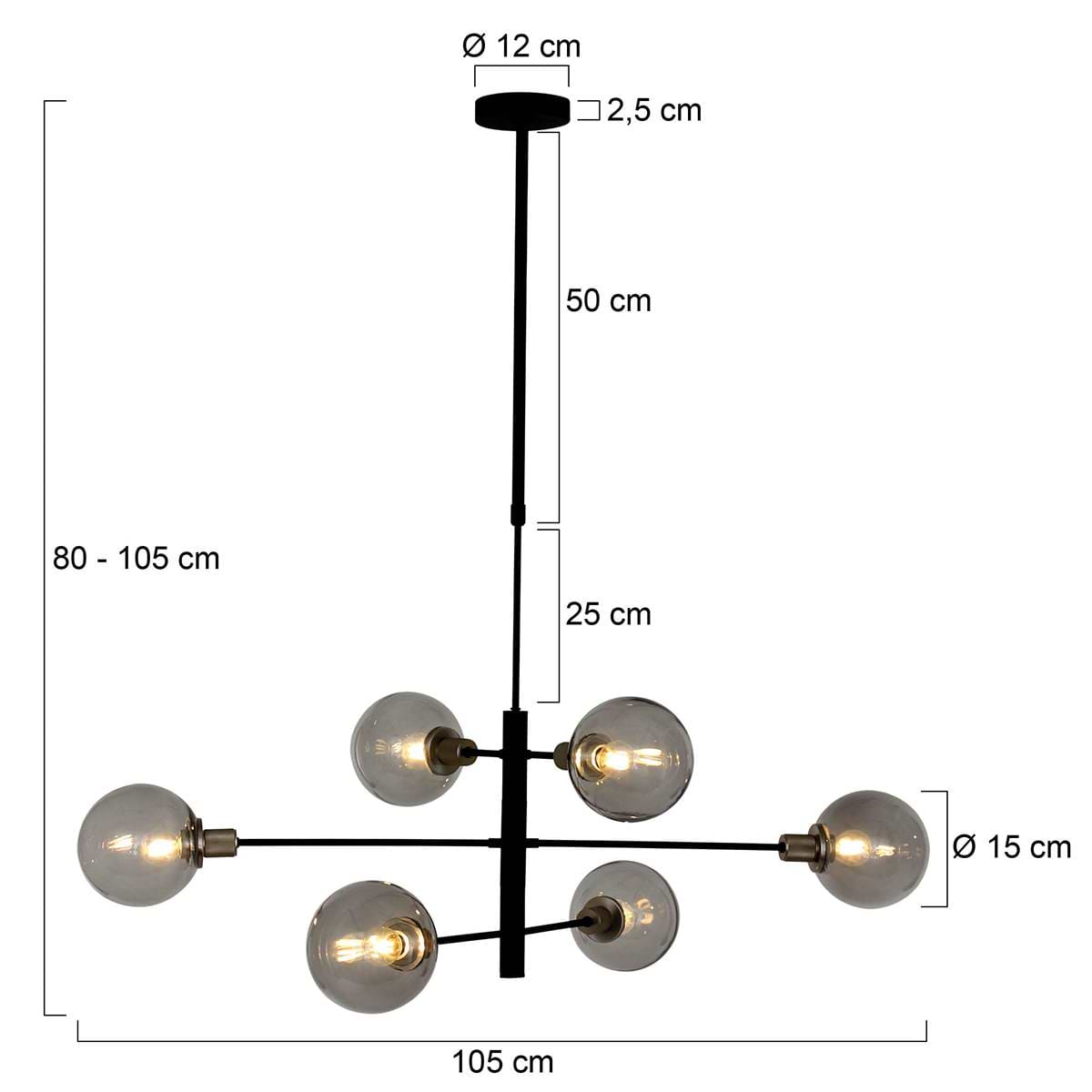 Hanglamp 6-lichts bol, zwart en grijs, Constellation, Steinhauer - Afbeelding 7