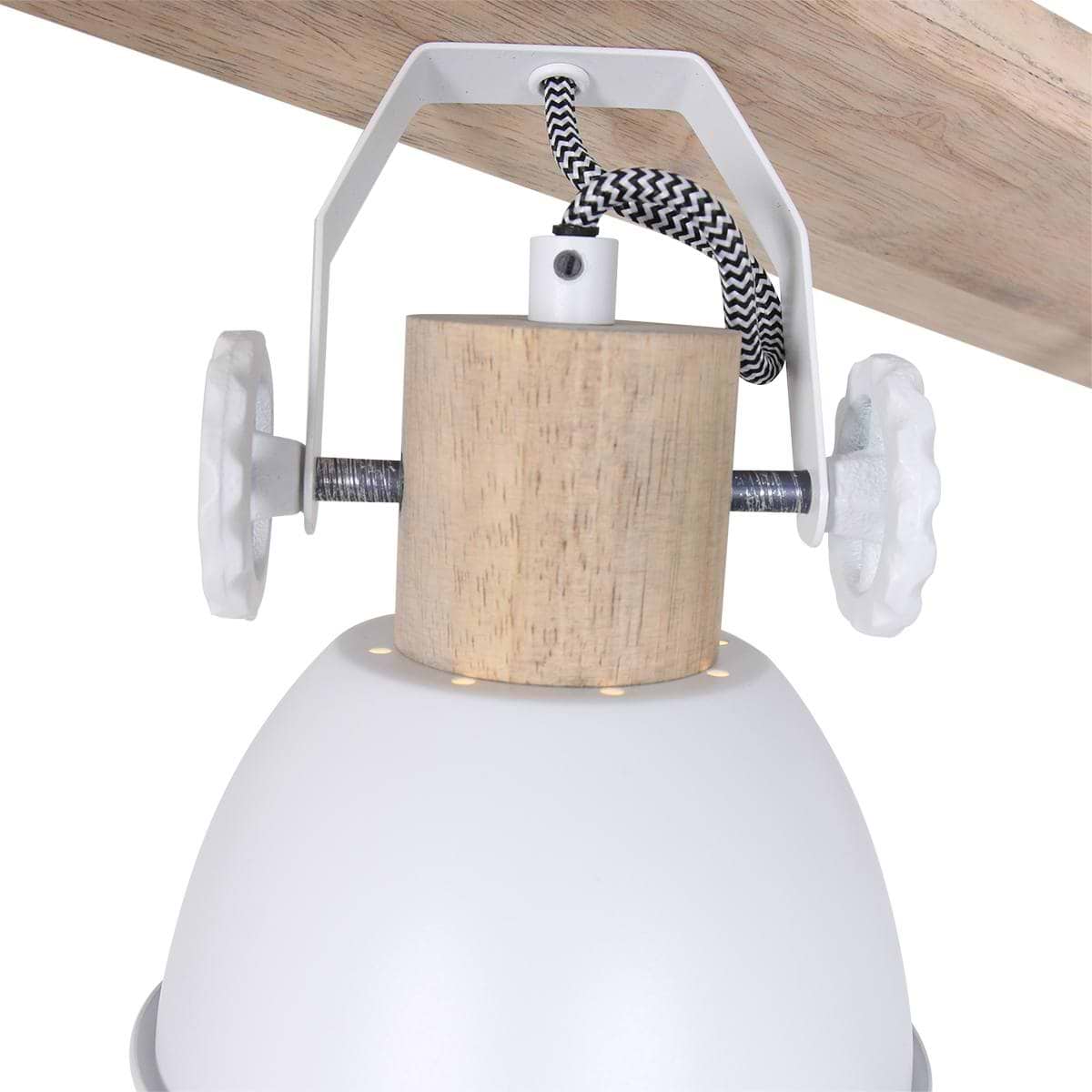 Plafondlamp - wandlamp - spot 4-lichts E27 - wit en hout - Gearwood - Mexlite