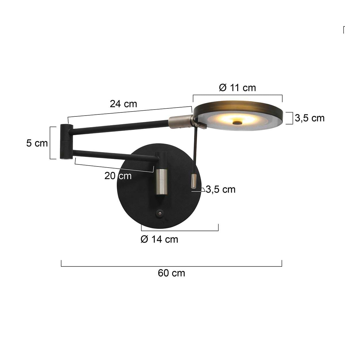 Wandlamp 1-lichts LED grijs glas, zwart, Turound LED, Steinhauer - Afbeelding 6
