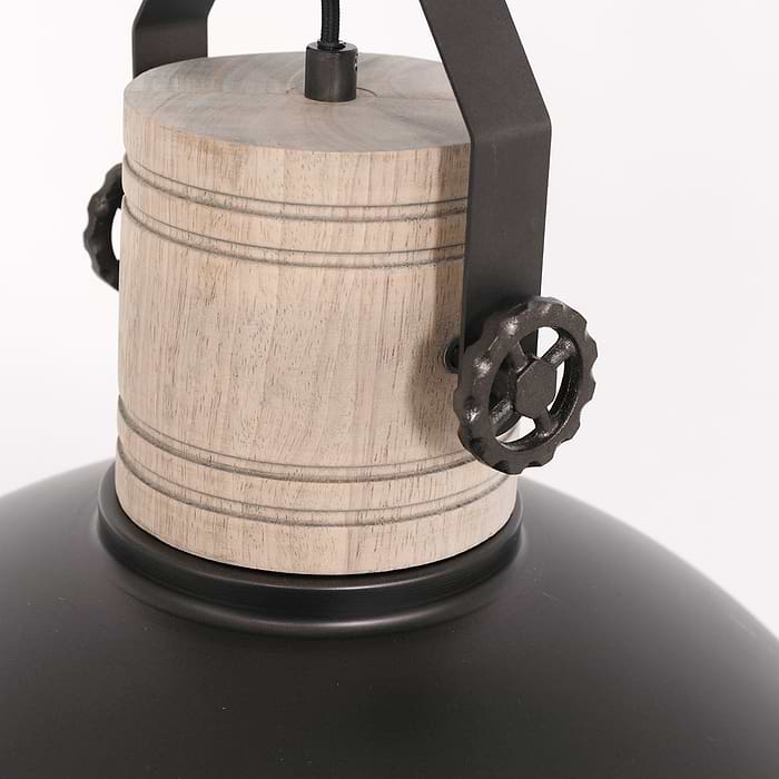 Hanglamp 1-lichts 50cm - antraciet en hout - landelijk - Gearwood - Mexlite