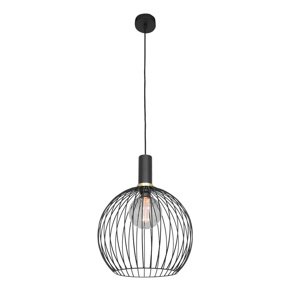 Hanglamp 1-lichts 35cm gouden ring - zwart - Aureole - Mexlite