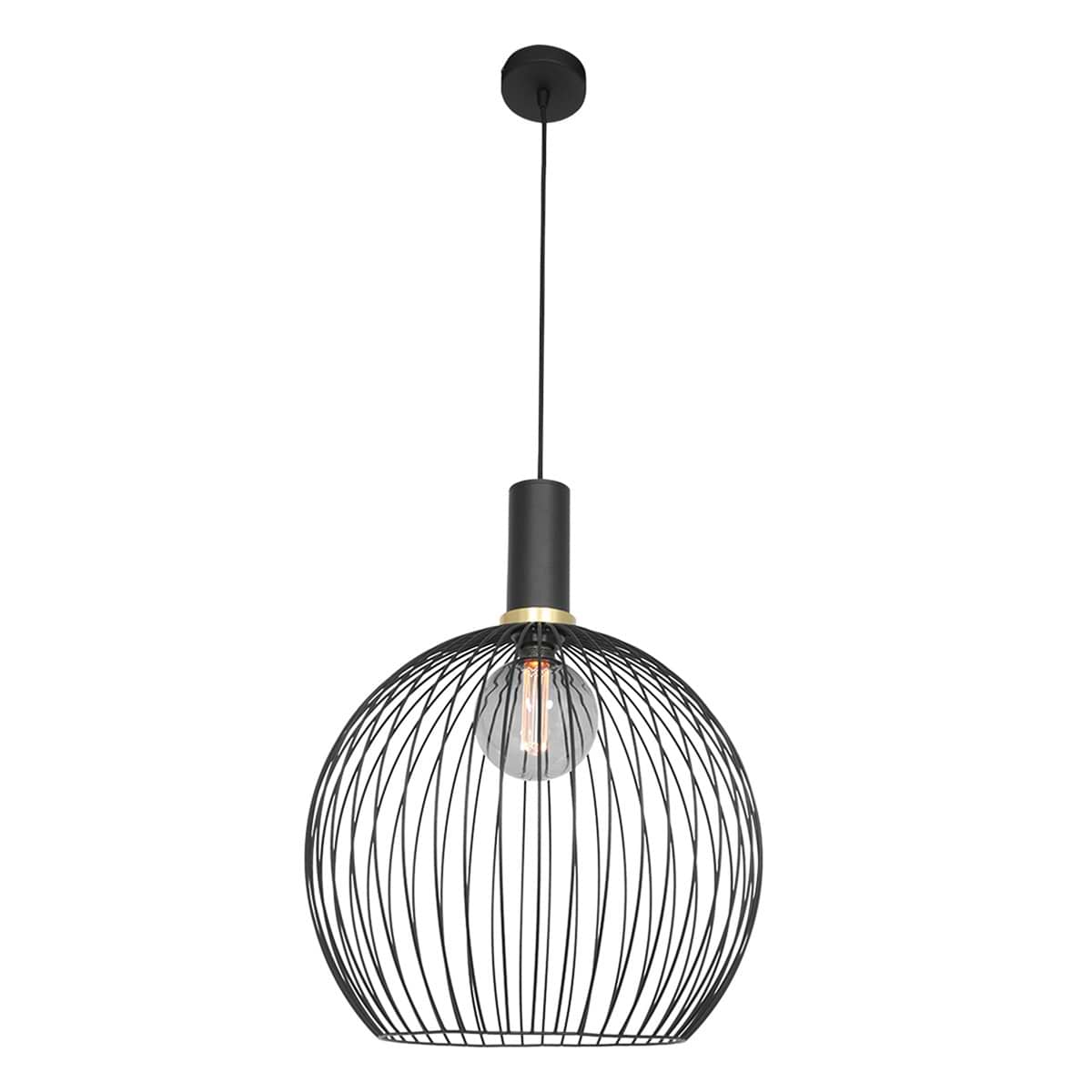 Hanglamp 1-lichts 45cm gouden ring - zwart - Aureole - Mexlite