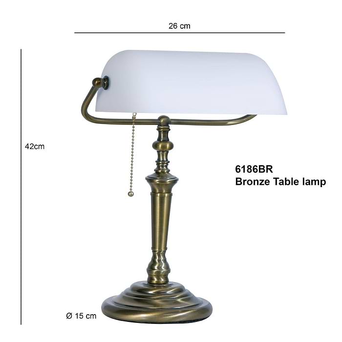 Tafellamp - bureaulamp - leeslamp 1-lichts Glas STEINHAUER - 6186BR - Tafellamp- Bureaulamp- Steinhauer- Ancilla- Klassiek- Brons Wit - Metaal Glas
