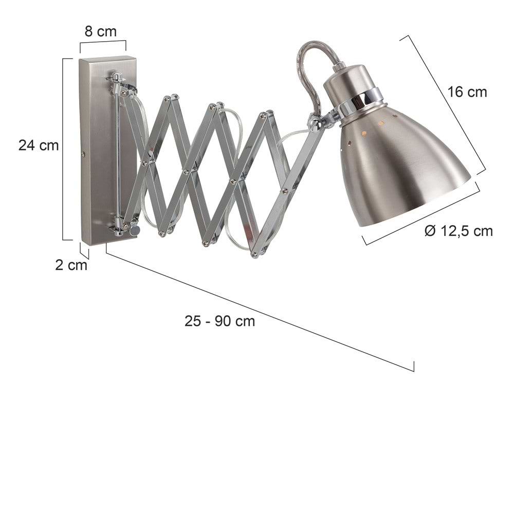Scharnier wandlamp - bureaulamp - leeslamp - 1-lichts SCHARNIER STEINHAUER - 6290ST - Wandlamp - Steinhauer - Spring - Modern - Industrieel - Staal - Staalkleurig- Metaal