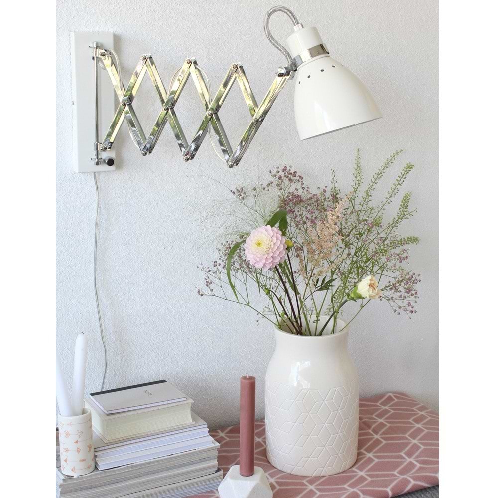 Scharnier wandlamp - bureaulamp - leeslamp - 1-lichts SCHARNIER STEINHAUER - 6290W - Wandlamp - Steinhauer - Spring - Modern - Industrieel - Wit - Wit- Metaal
