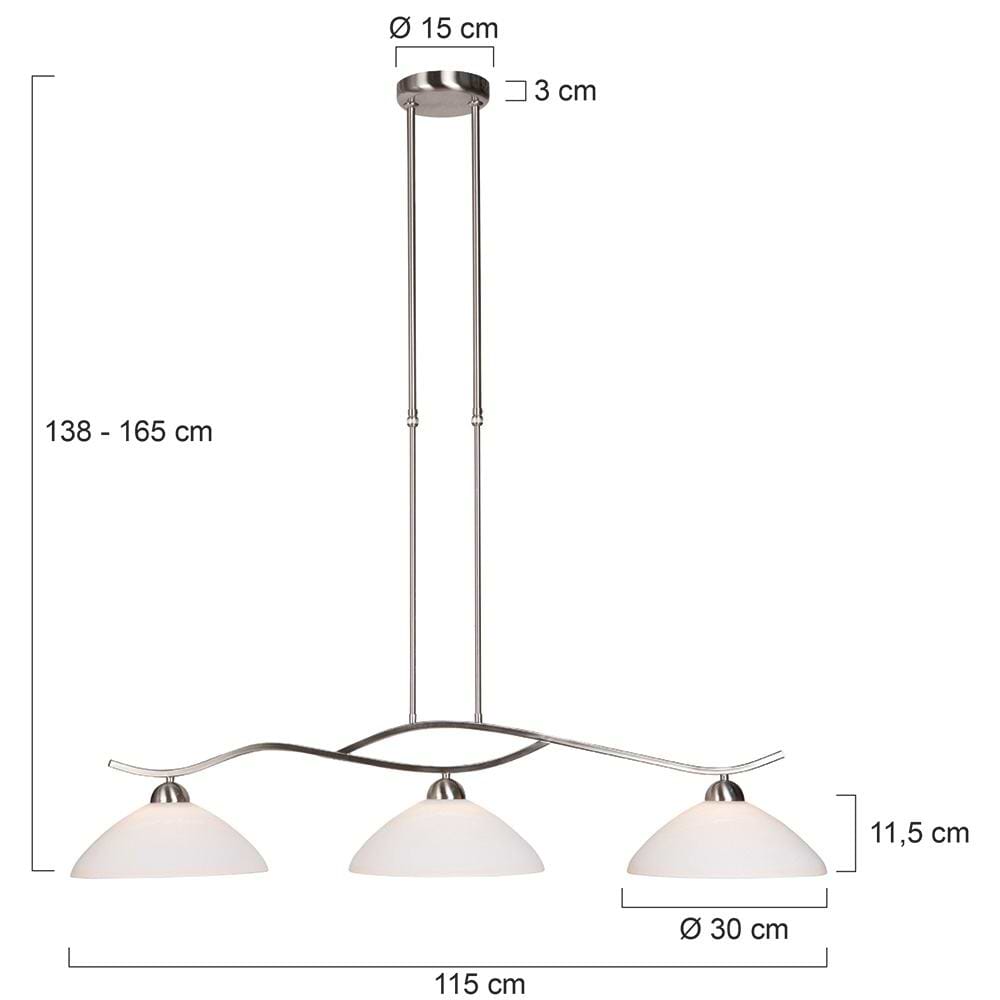 Hanglamp 3-lichts Glas STEINHAUER - 6837ST - Hanglamp- Steinhauer- Capri- Klassiek- Staal Wit - Metaal Glas