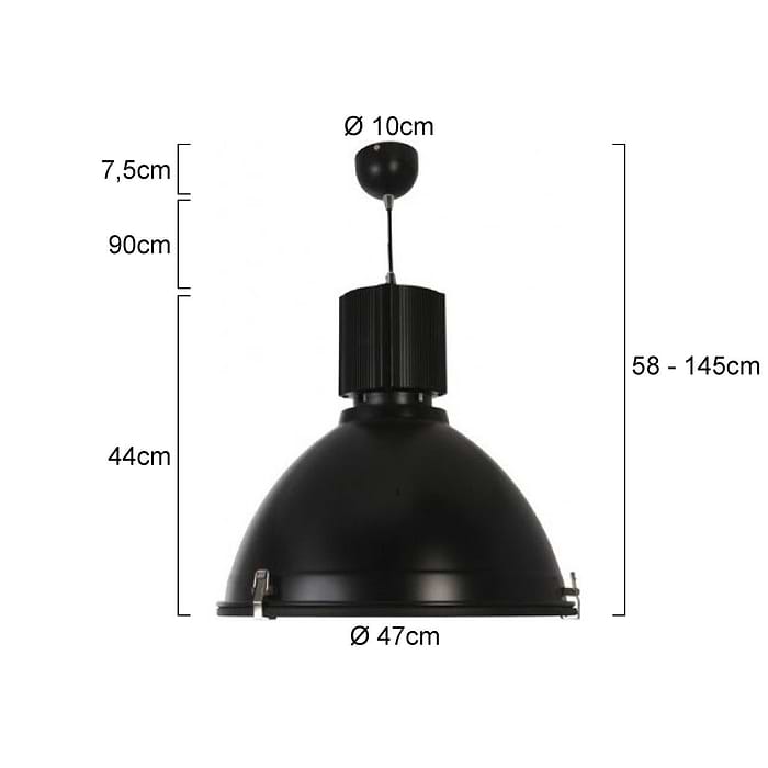 Industriële hanglamp 1-lichts Alu Groot STEINHAUER - 7277ZW - Industrie Hanglamp - Industrie lamp - Steinhauer - Warbier - Modern - Industrieel - Zwart - Metaal