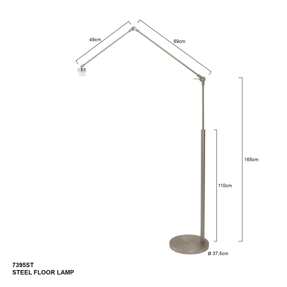 Vloerlamp 1-lichts Maxi Knik -armatuur- STEINHAUER - 7395ST - Vloerlamp- Steinhauer- Gramineus- Modern- Staal  - Metaal