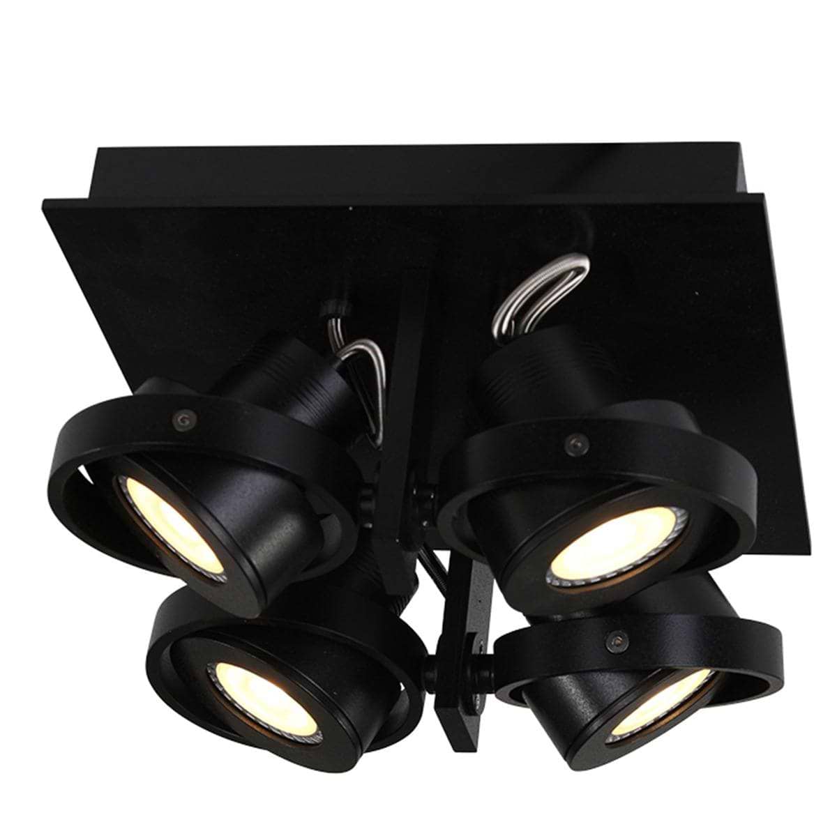 Industriële plafond spot - moderne design industriële opbouwspot - 4-lichts Spot LED STEINHAUER - 7552ZW - industriële Spots - Plafondspot vier spots - Opbouwspot - Steinhauer - Quatro - Modern - Design - Retro - Zwart - Metaal