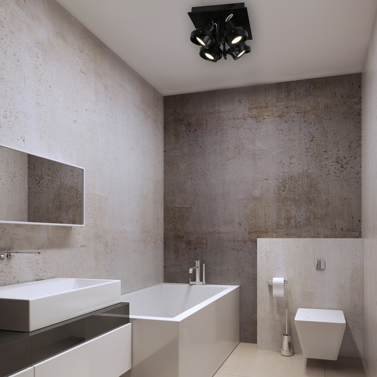 Industriële plafond spot - moderne design industriële opbouwspot - 4-lichts Spot LED STEINHAUER - 7552ZW - industriële Spots - Plafondspot vier spots - Opbouwspot - Steinhauer - Quatro - Modern - Design - Retro - Zwart - Metaal