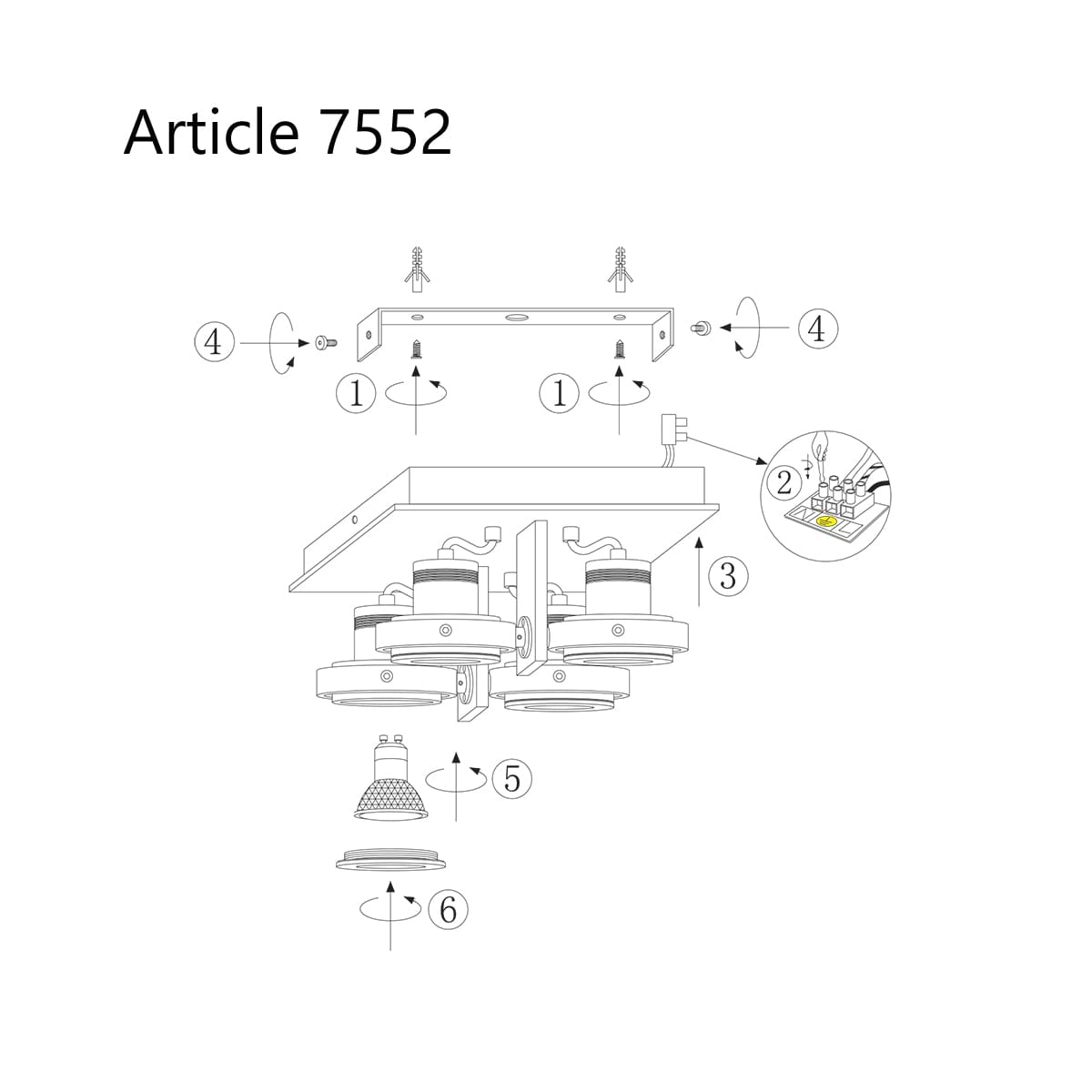 Industriële plafond spot, moderne design industriële opbouwspot, 4-lichts Spot LED STEINHAUER, 7552ZW, industriële Spots, Plafondspot vier spots, Opbouwspot, Steinhauer, Quatro, Modern, Design, Retro, Zwart, Metaal - Afbeelding 9