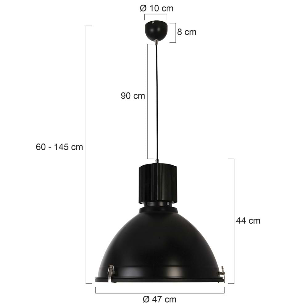 industriële hanglamp 1-lichts Industrial STEINHAUER - 7586ZW - Industrielamp - Industrie Hanglamp - Steinhauer - Bikkel - Industrieel - Trendy - Zwart - Metaal Glas