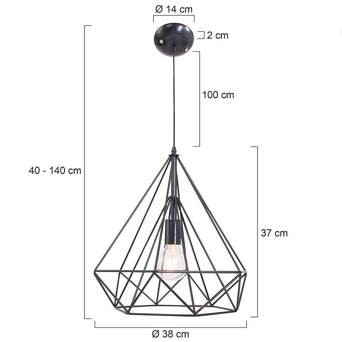 Hanglamp 1-lichts 380mm MEXLITE - 7597ZW - Hanglamp- Mexlite- Ontario- Trendy- Zwart  Zwart- Metaal