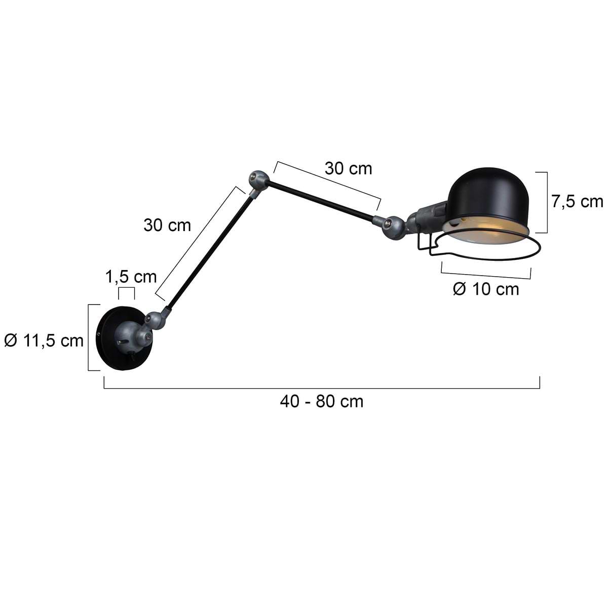 Wandlamp 1-lichts reflector - zwart en aliminium - industrieel - Davin - Mexlite