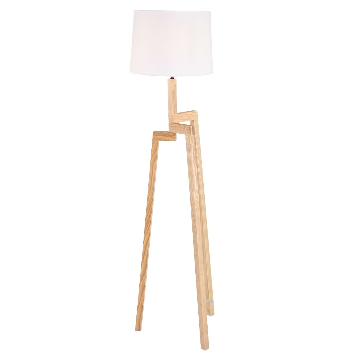 Vloerlamp 1-lichts 3-poot -doos A+B- MEXLITE - 7661BE - Vloerlamp- Mexlite- Bess- Modern - Trendy- Wit Bruin Witte kap- houten frame- zwart/wit snoer- Metaal Hout