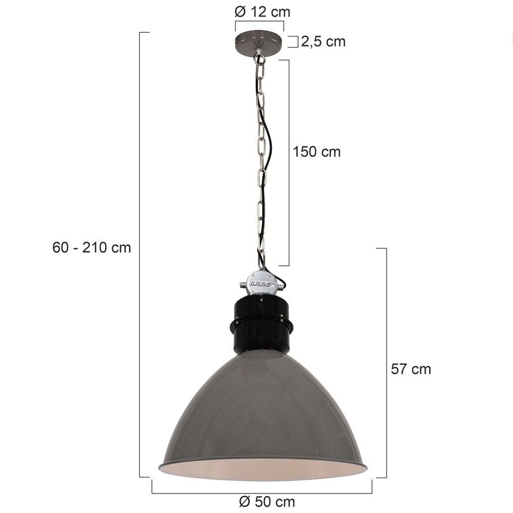 industriële hanglamp 1-lichts Metaal  ANNE LIGHTING, 7696GR, Industrie lamp, Industriële hanglamp, Anne Lighting, Frisk, Industrieel, Trendy, Grijs Grijs- Metaal - Afbeelding 8