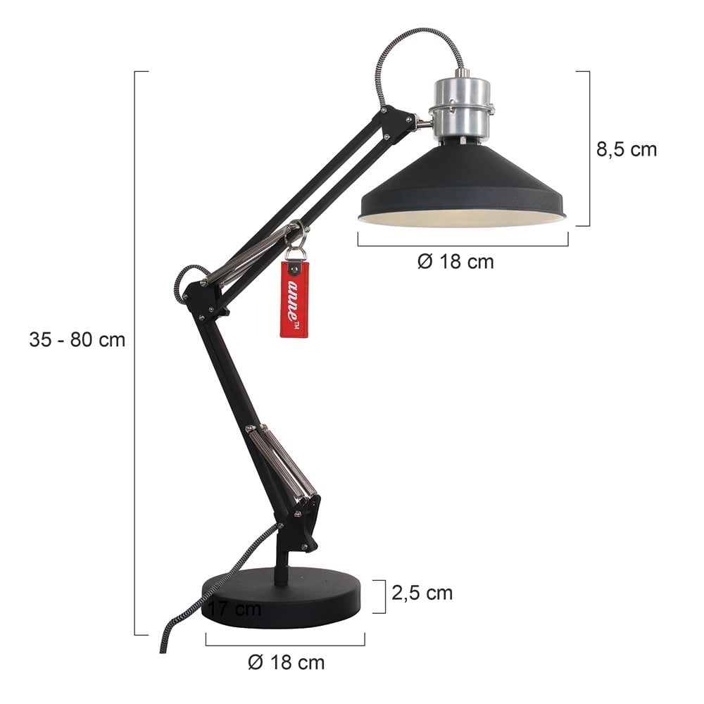 Industriële tafellamp, industriële bureaulamp,  1-lichts Knik ANNE LIGHTING, 7702ZW, Industriële tafellamp, industriële bureaulamp, - Bureaulamp- Anne Lighting- Zappa- Industrieel, Trendy- Zwart  Mat zwart- Metaal - Afbeelding 8