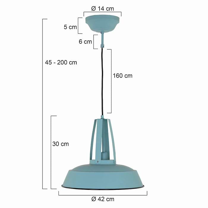 industriële hanglamp 1-lichts metaal 43cm MEXLITE - 7704BL - industriële hanglamp - Industrielamp - Mexlite - Luna - Industrieel - Trendy - Blauw ijsblauw - Metaal
