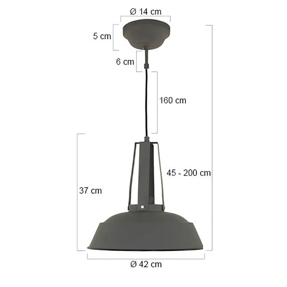 industriële hanglamp 1-lichts metaal 43cm MEXLITE - 7704GR - industriële hanglamp - Industrielamp - Mexlite - Luna - Industrieel - Trendy Grijs Grijs - Metaal