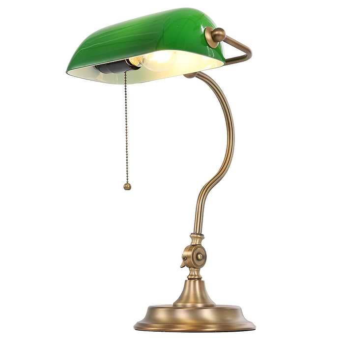 Bureaulamp - tafellamp - leeslamp - 1-lichts glas MEXLITE - 7733BR - Tafellamp- Bureaulamp- Mexlite- Calais- Klassiek - Landelijk- Brons Groen Groen glas met bronzen voet- Metaal Glas