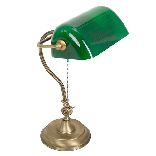 Bureaulamp - tafellamp - leeslamp - 1-lichts glas MEXLITE - 7733BR - Tafellamp- Bureaulamp- Mexlite- Calais- Klassiek - Landelijk- Brons Groen Groen glas met bronzen voet- Metaal Glas